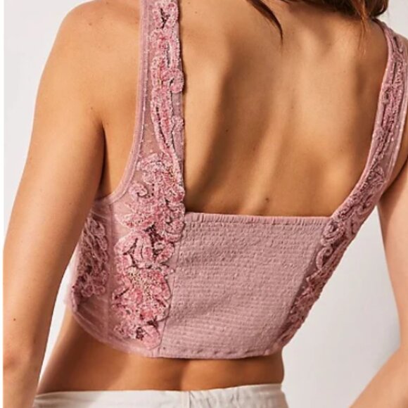 SOLD Free People NWT Crush On You Embellished Mauve Corset Mesh Cami Tank Top Sm - Picture 3 of 13